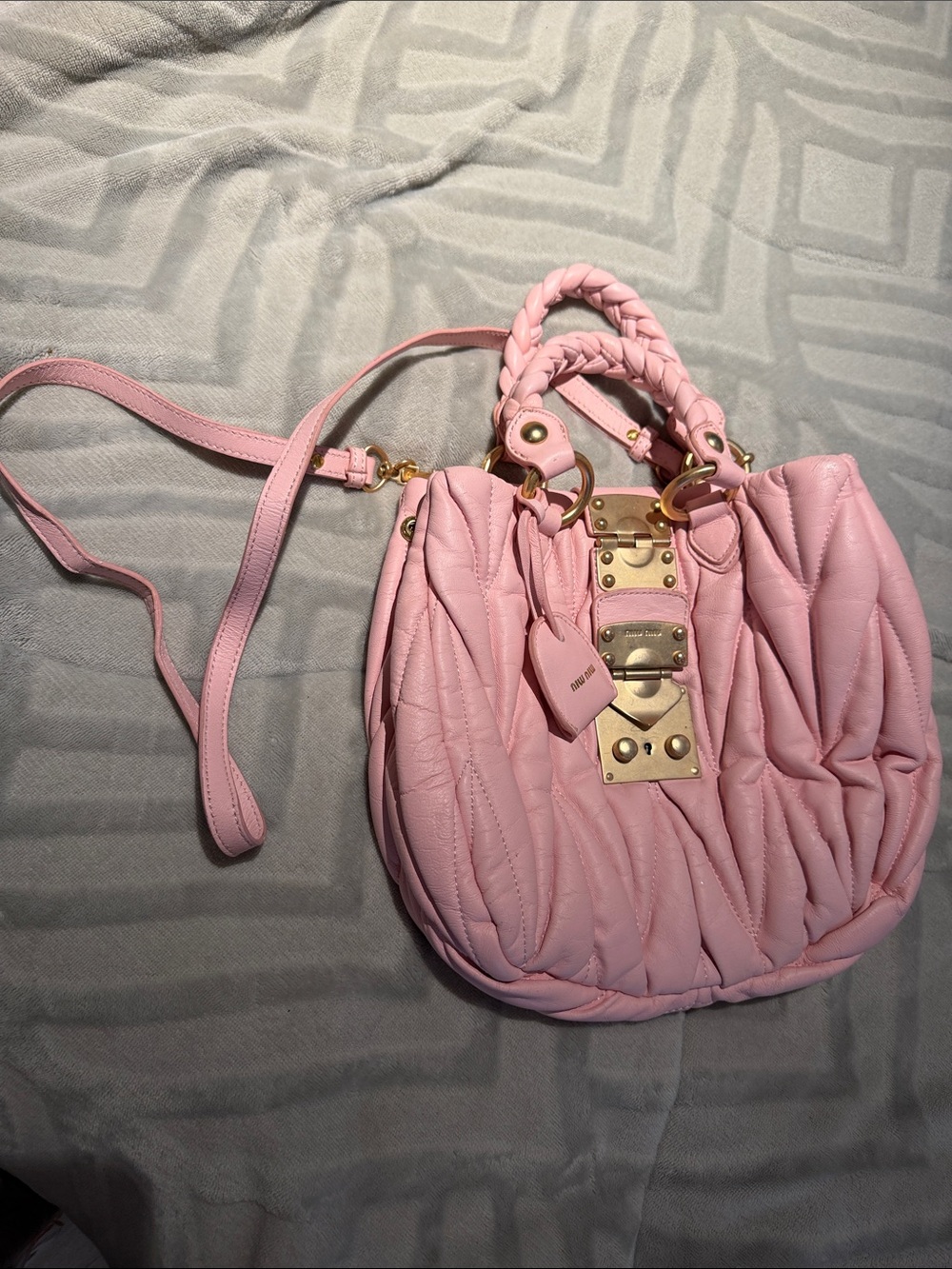 Miu Miu Pink Quilted Satchel with Gold Hardware and Braided Handles - Picture 3 of 8